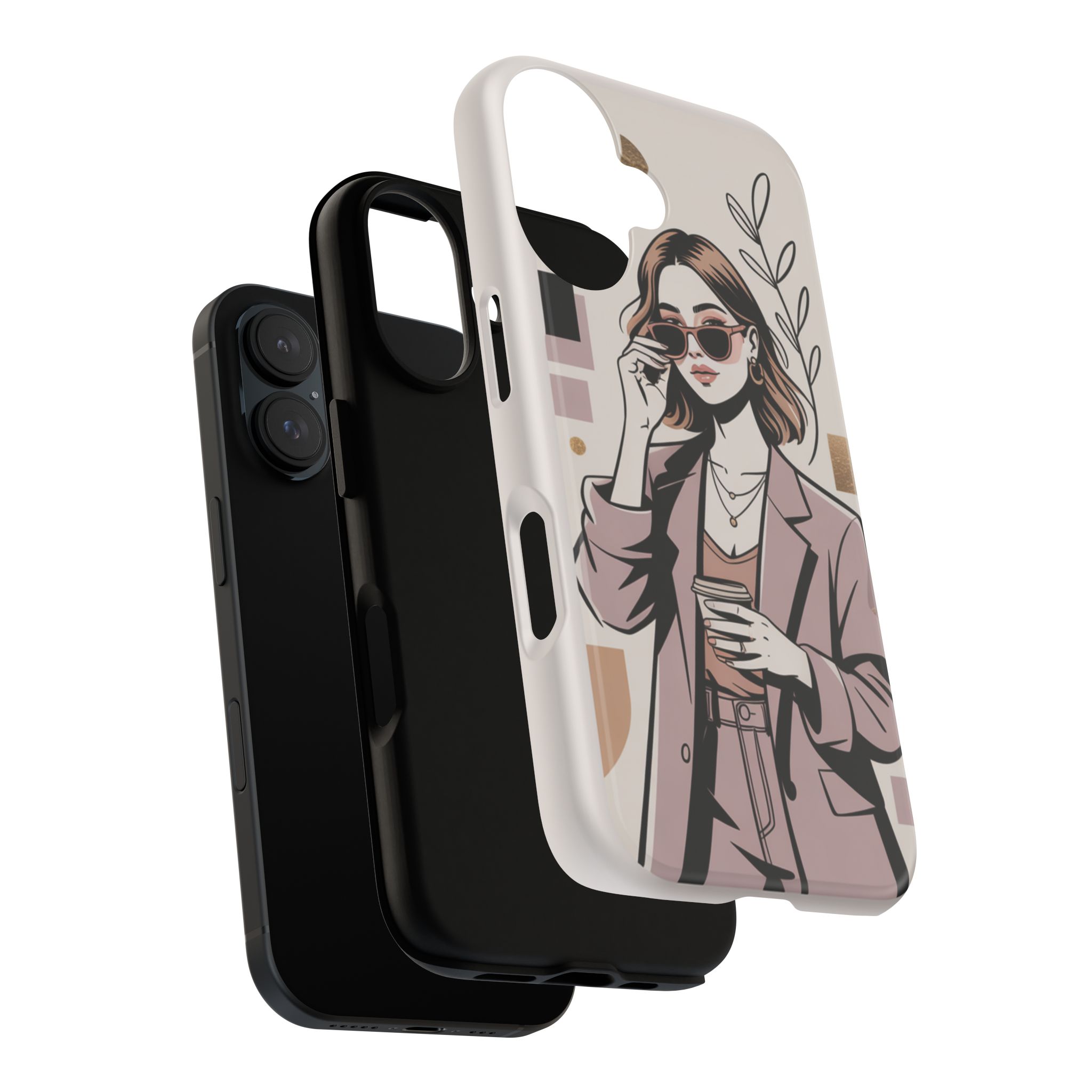 Chic Businesswoman Phone Case — Stylish Coffee & Shades Illustration - Image 6