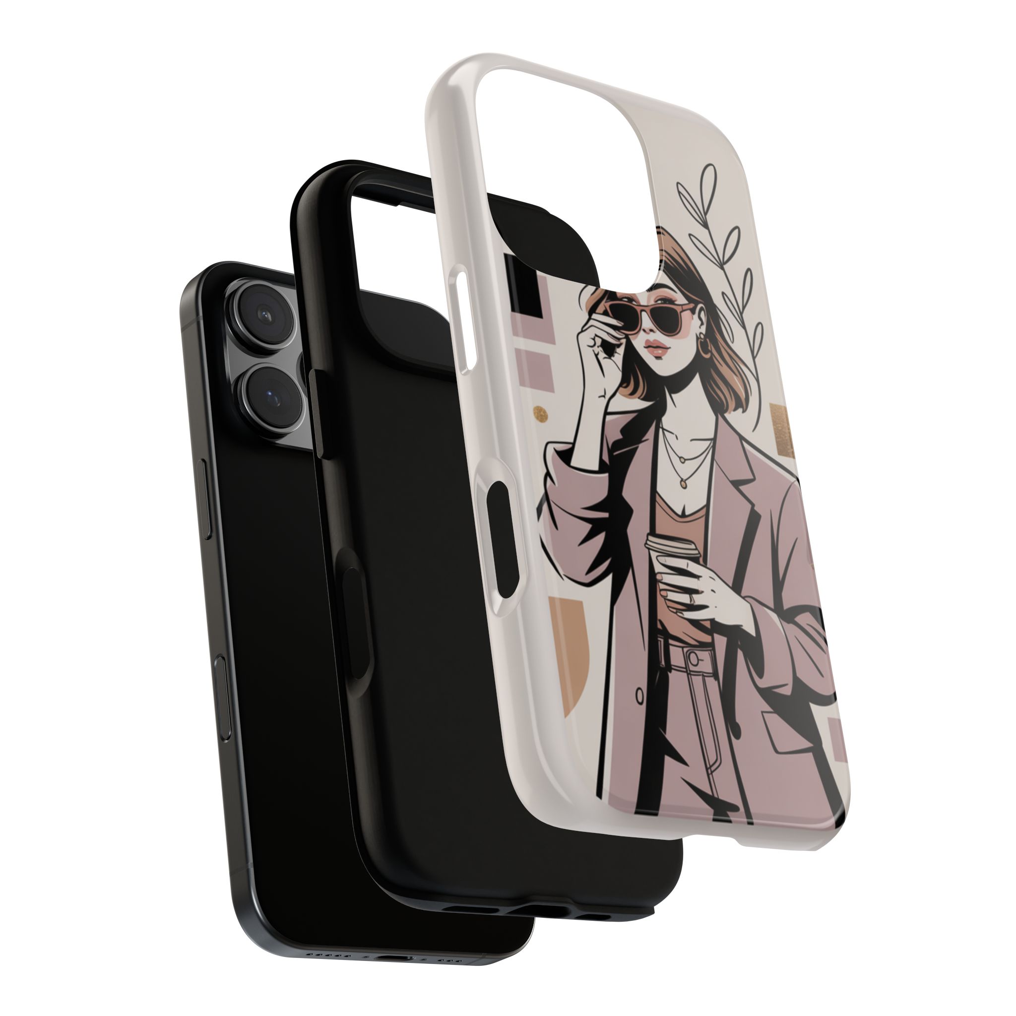 Chic Businesswoman Phone Case — Stylish Coffee & Shades Illustration - Image 8