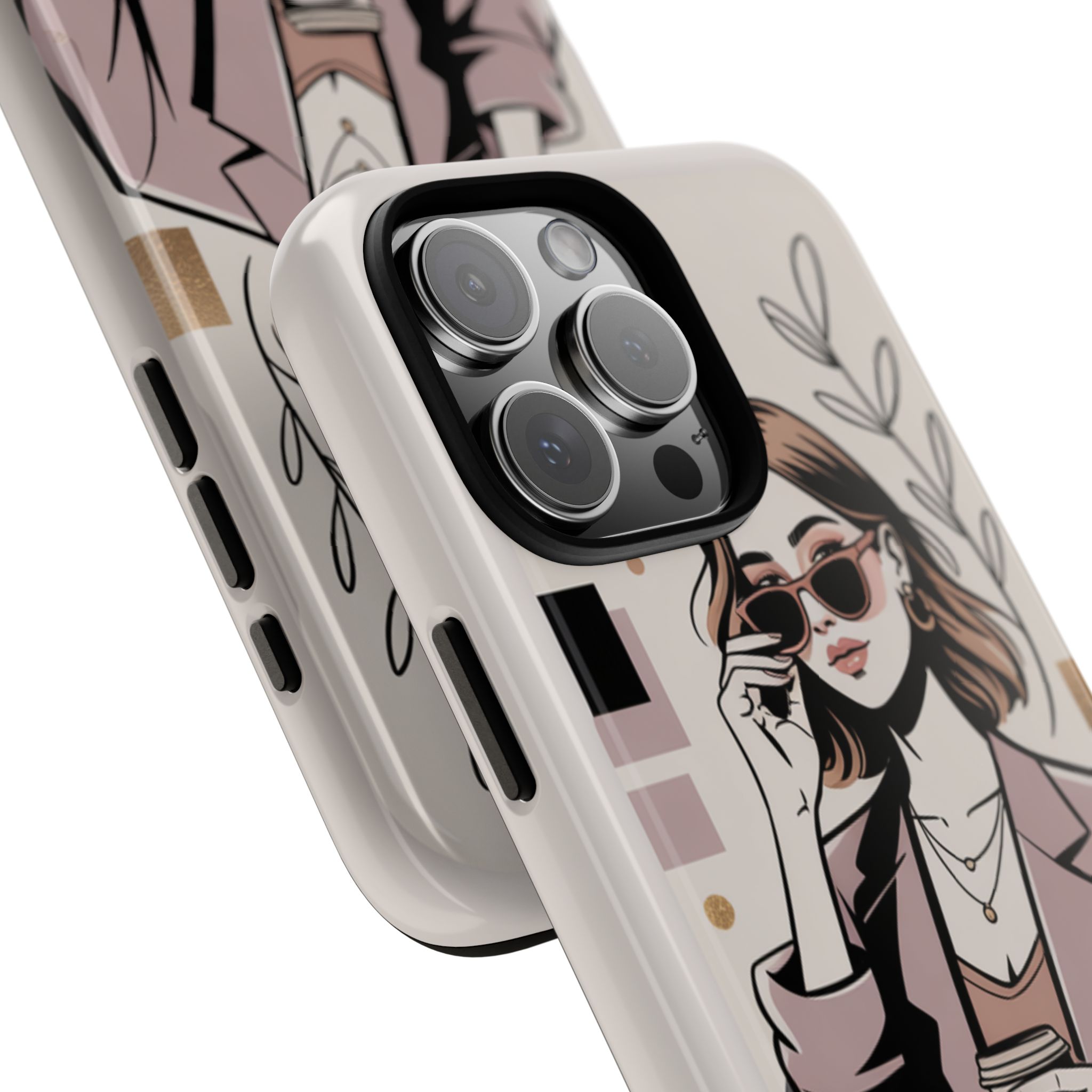 Chic Businesswoman Phone Case — Stylish Coffee & Shades Illustration - Image 10