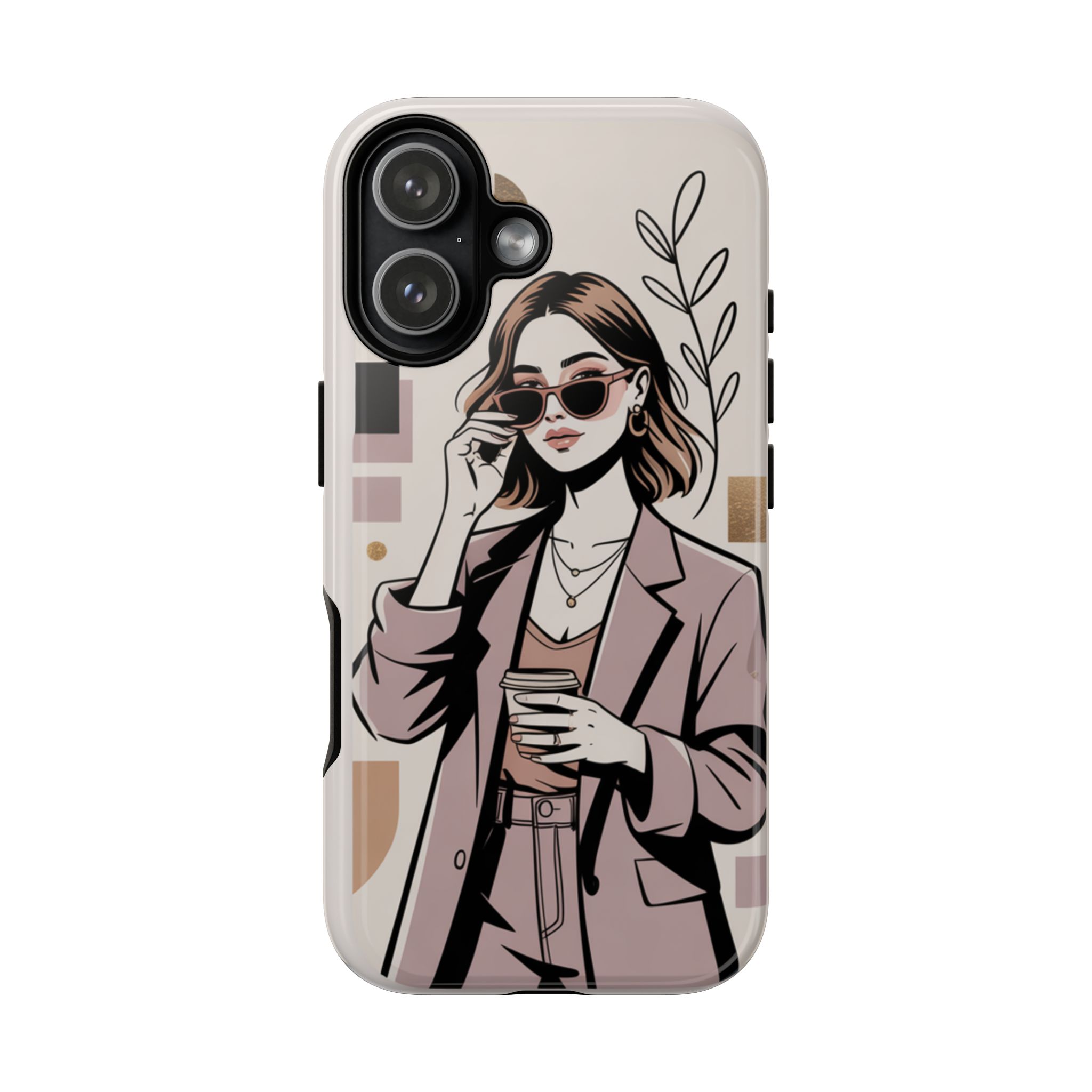 Chic Businesswoman Phone Case — Stylish Coffee & Shades Illustration - Image 11