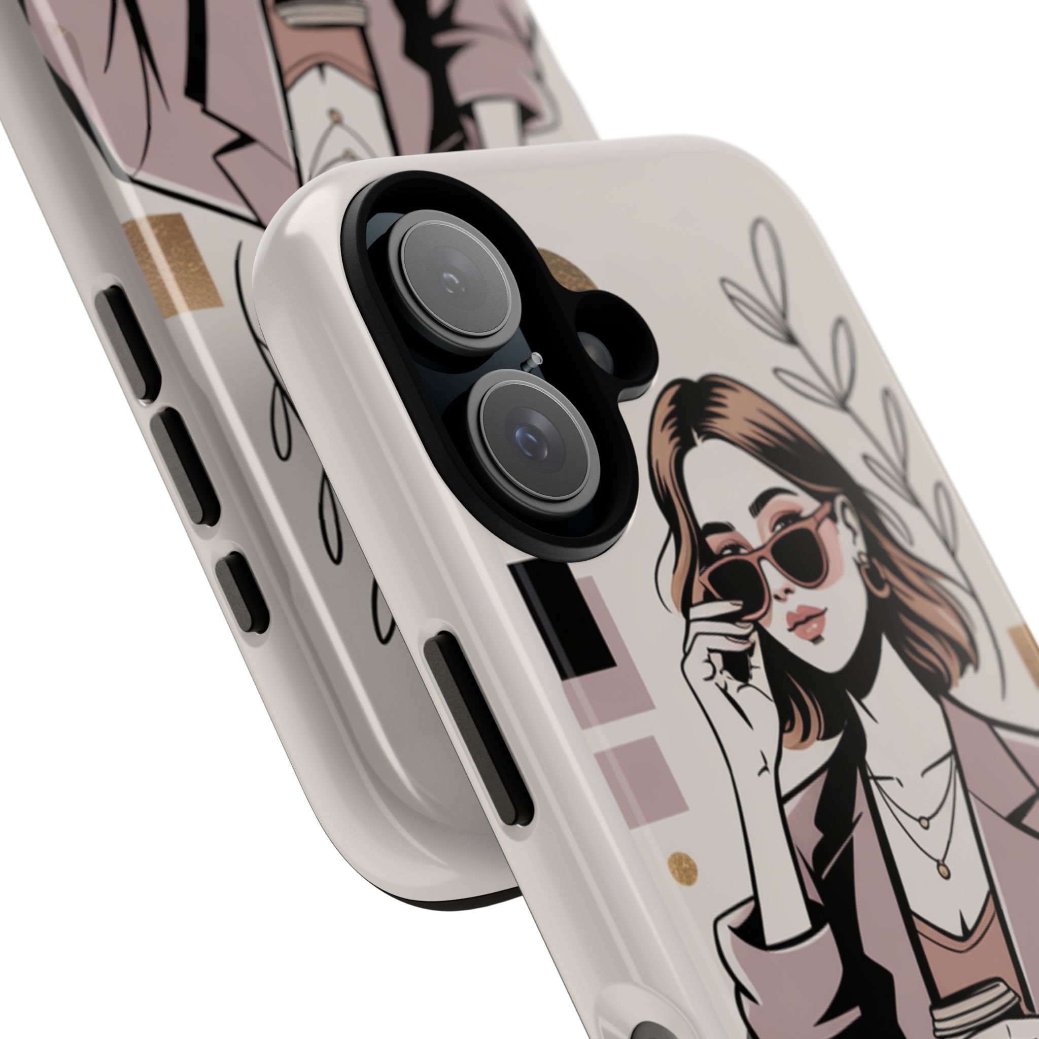 Chic Businesswoman Phone Case — Stylish Coffee & Shades Illustration - Image 2