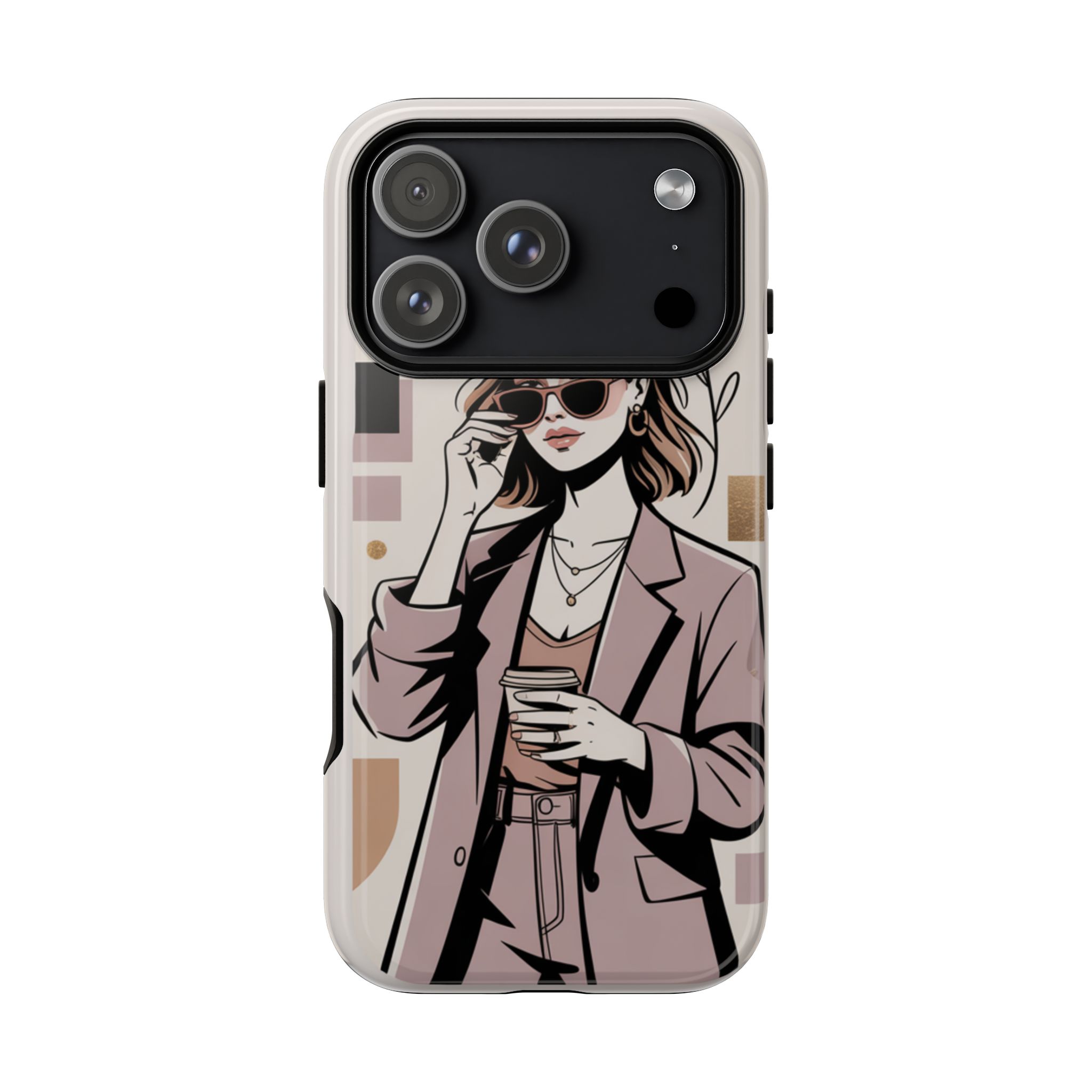 Chic Businesswoman Phone Case — Stylish Coffee & Shades Illustration - Image 12