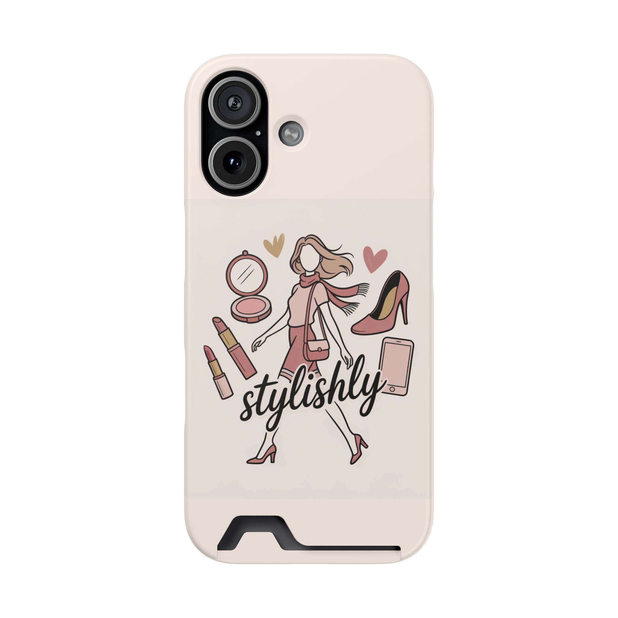 Stylishly Phone Case with Card Holder — Chic Makeup & Fashion Design