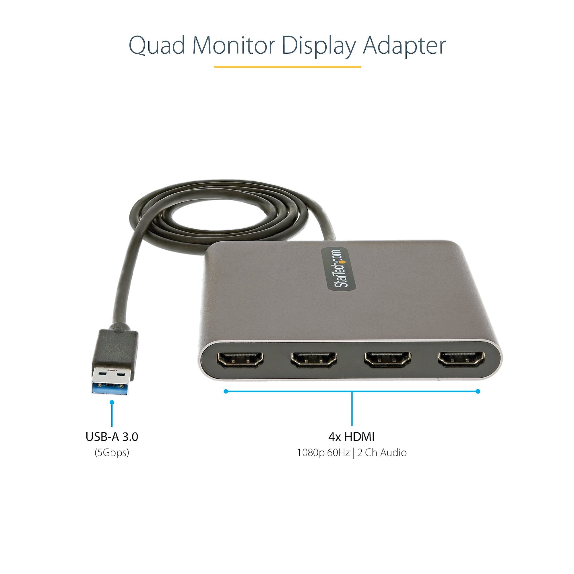Star Tech USB 3.0 to Quad HDMI Adapter, USB to 4x HDMI Monitor Converter for Windows (no support for macOS/ChromeOS/Linux) - TAA - Image 4