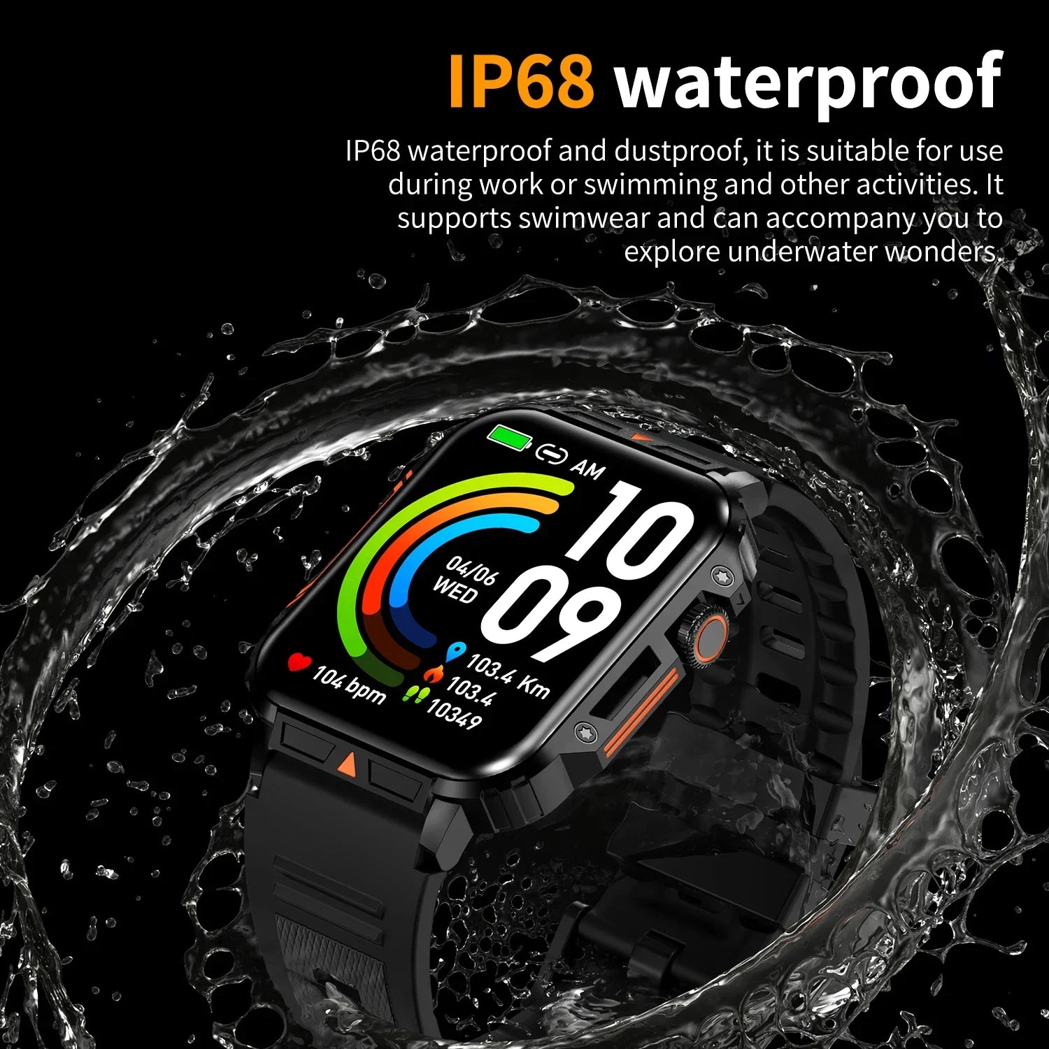 Military Smart Watch Fitness Health Monitor Bluetooth (Black) - Image 4