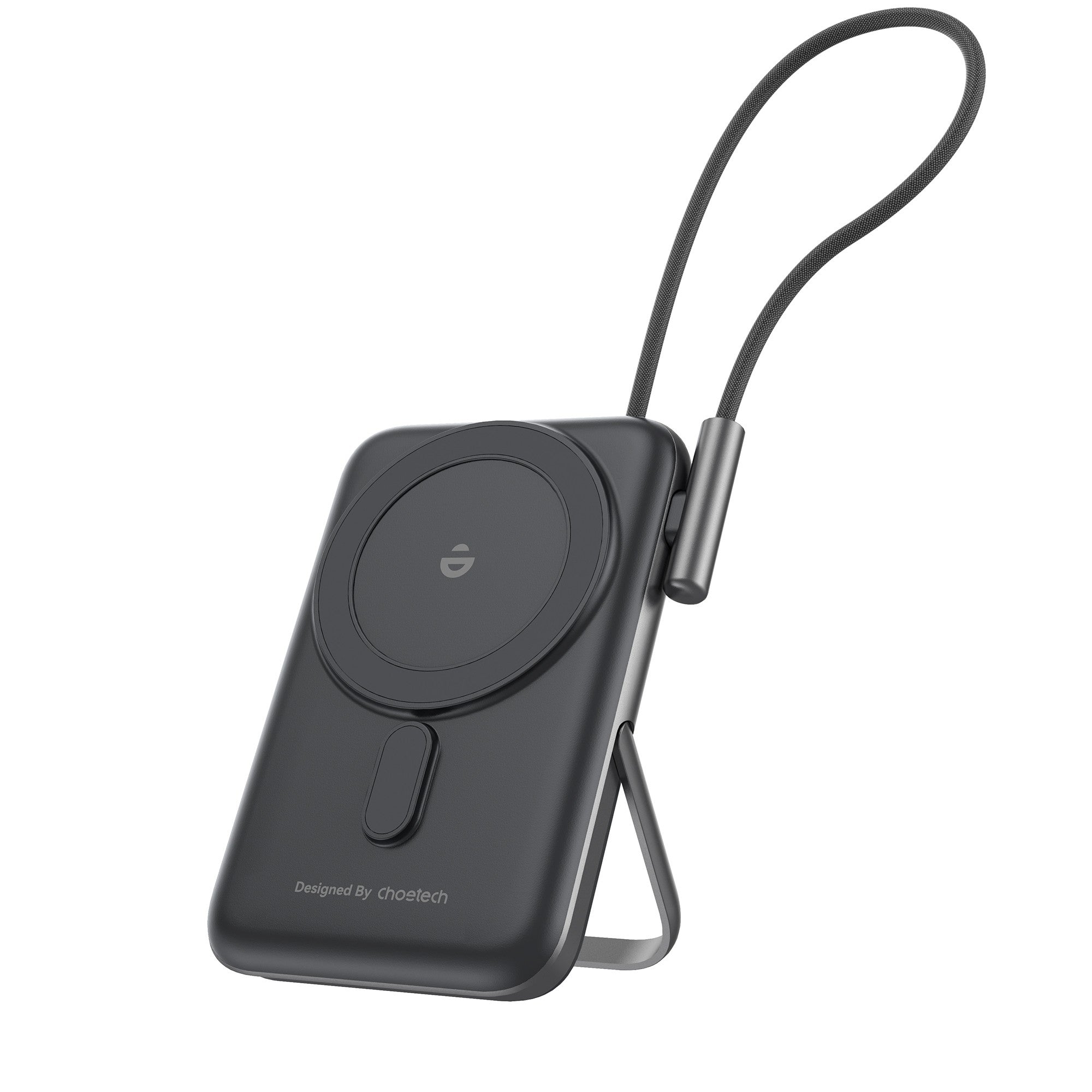 Black Choetech MagLeap power bank with fold-out phone stand