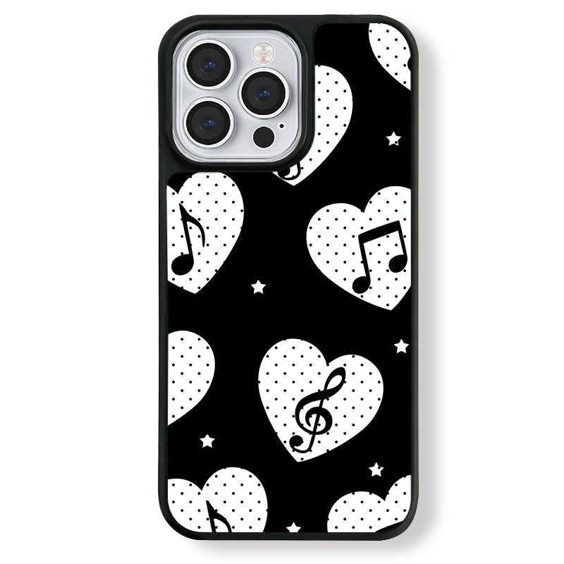 Casey Music Note Polka Dot Heart Black AG Matte Phone Case Anti-Fingerprint TPU Bumper Protective Cover