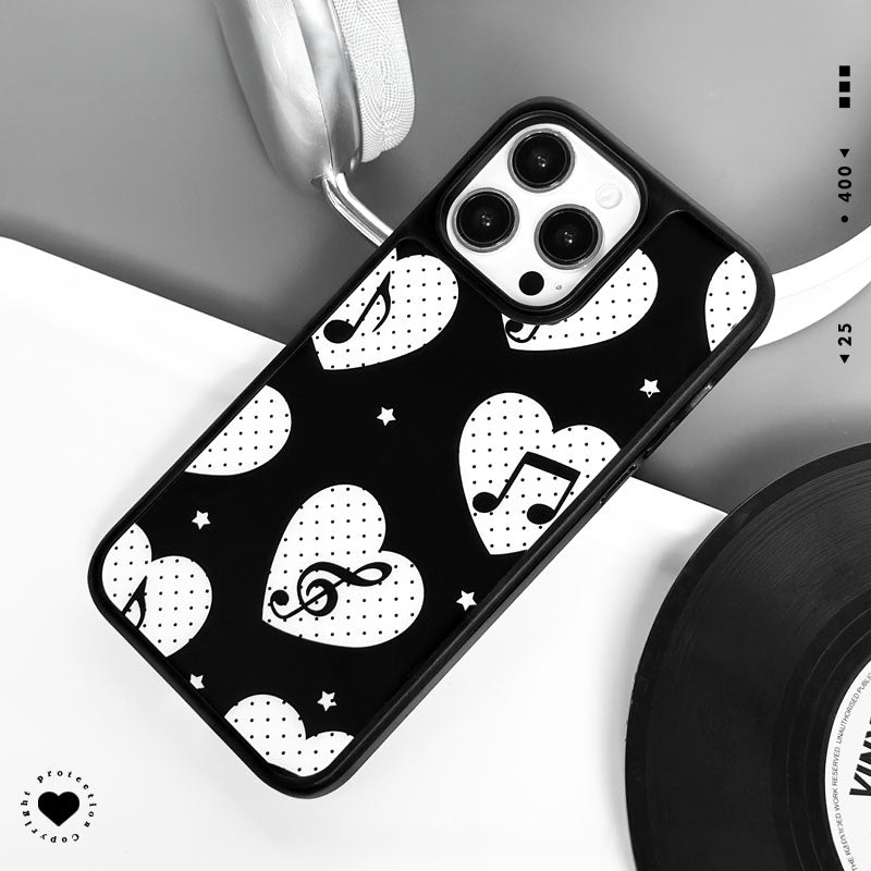 Casey Music Note Polka Dot Heart Black AG Matte Phone Case Anti-Fingerprint TPU Bumper Protective Cover - Image 2