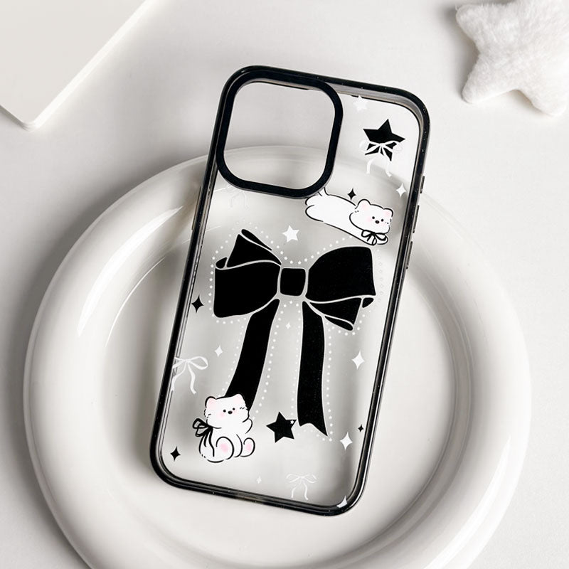 Casey Sparkling Black Bow Kitten Clear AG Matte Phone Case Slim MagSafe Anti Fingerprint TPU Protective Cover - Image 2