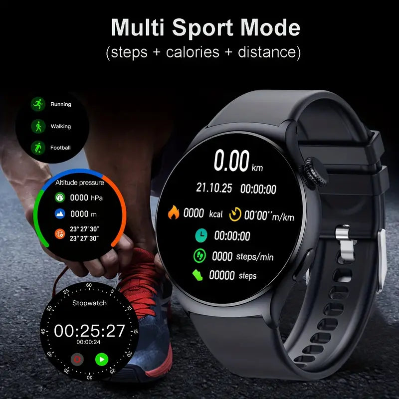 Black Silicone Smart Watch with Wireless Call and Sports Mode - Image 3