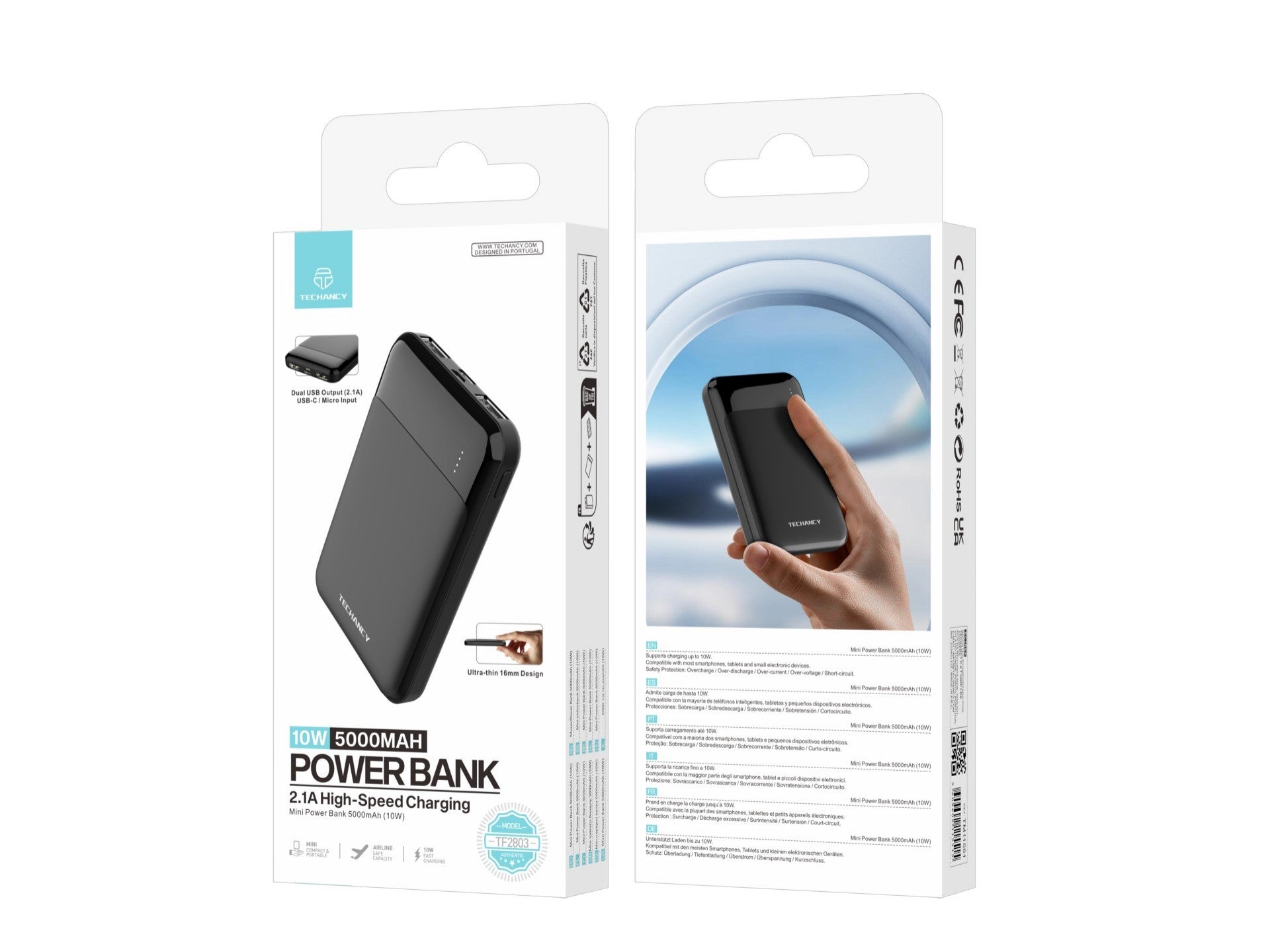 Techancy Mini Power Bank 5000mAh TF2803 10W Carregamento Rapido Compacto Protecao Inteligente para Telemovel e Tablet - Image 5