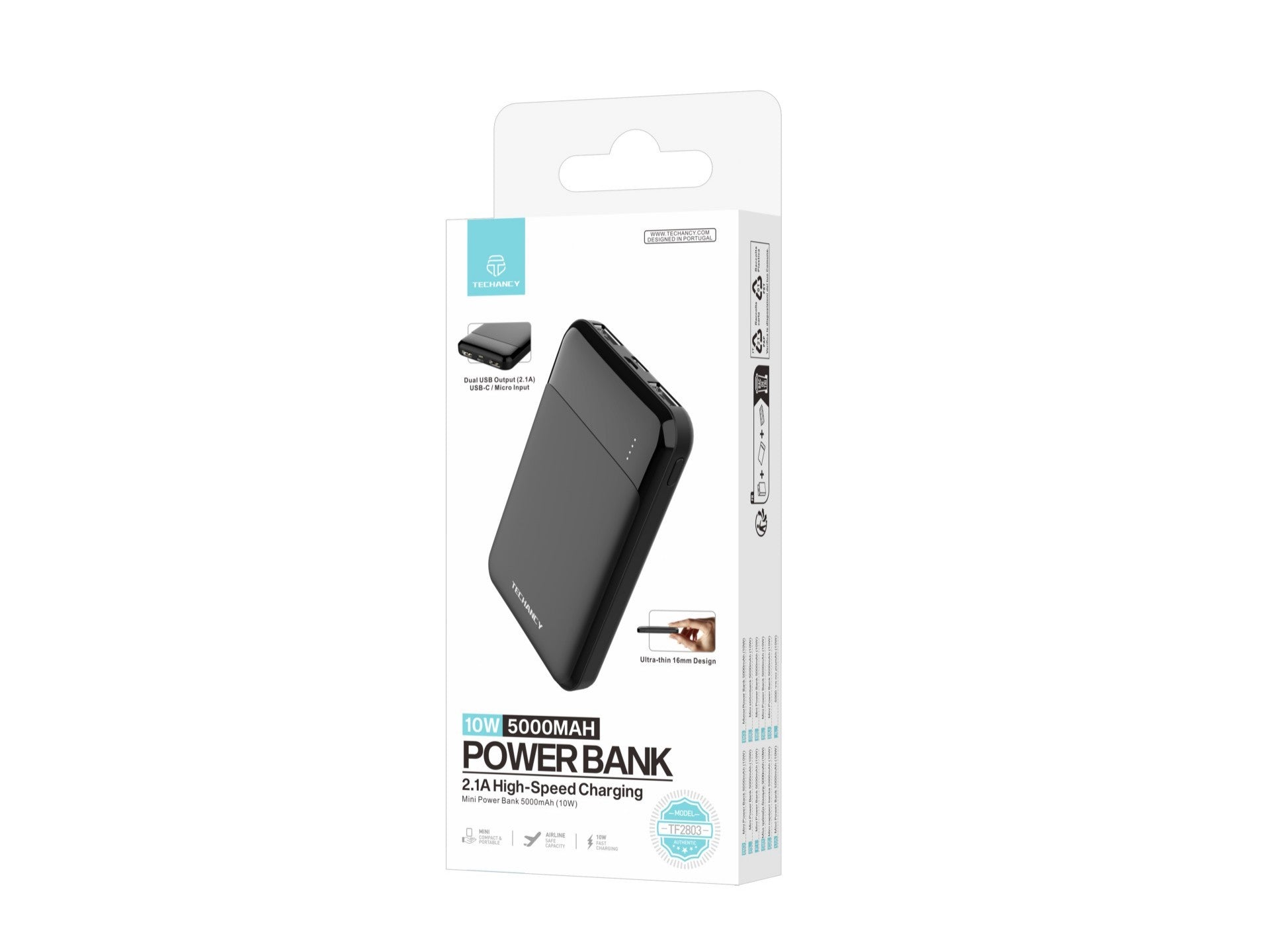 Techancy Mini Power Bank 5000mAh TF2803 10W Carregamento Rapido Compacto Protecao Inteligente para Telemovel e Tablet - Image 4