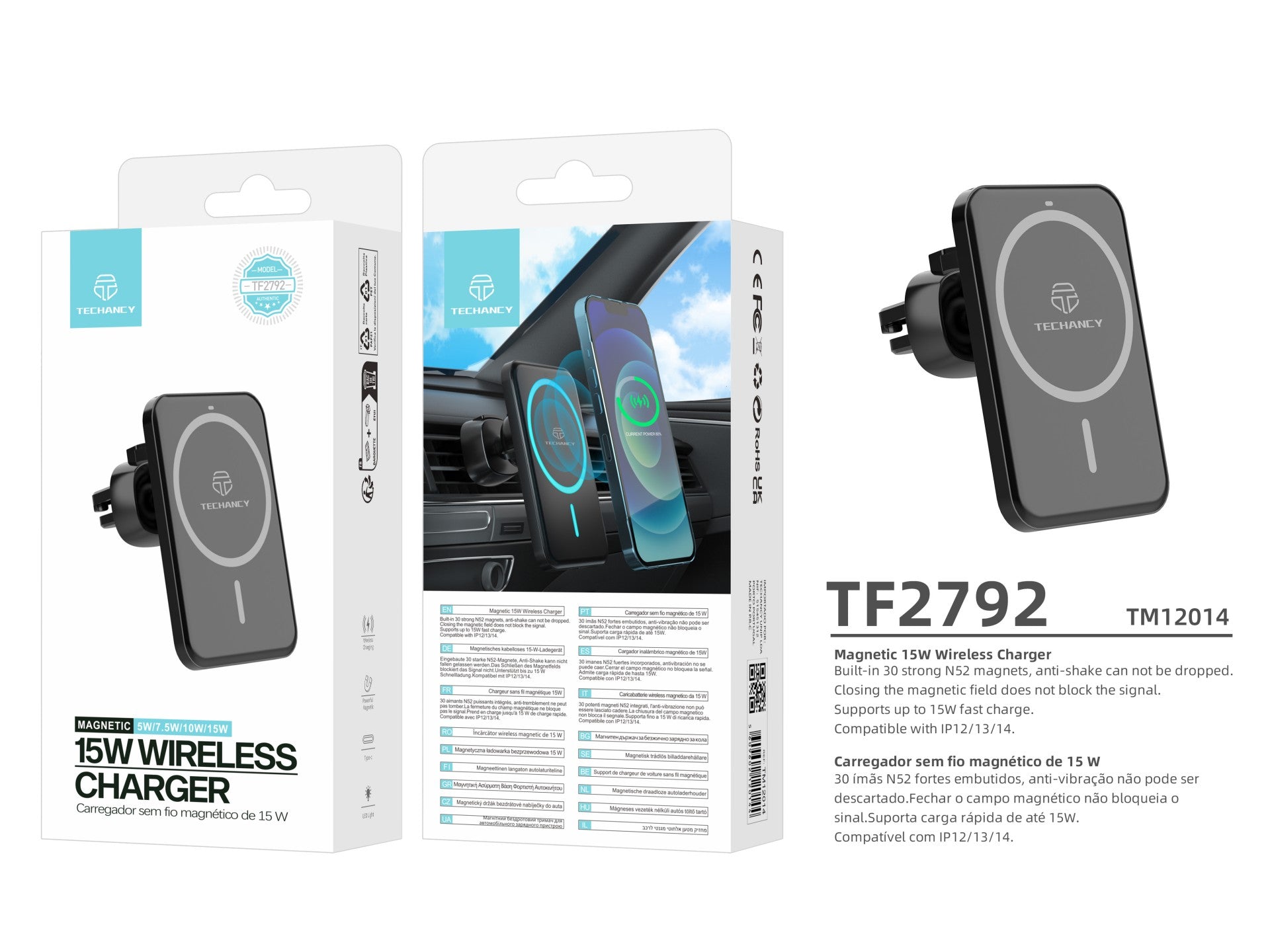 Techancy Carregador Magnético Sem Fios TF2792, 15w, Preto, Compatível Com Iphone 12 E Superiores, Compatível Com Magsafe - Image 5